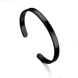 6MM Classic Black Cuff Men Bracelets Bangles Stainless Steel Luxury Fashion Bangle Bracelet for Men Women Jewelry Gift 2022