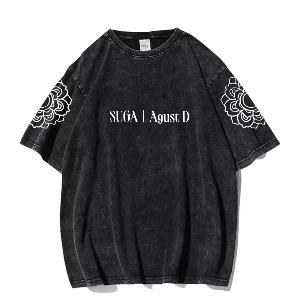 Kpop 2023 D-Day Agust D Man/Women Harajuku Cotton Washed Old T-shirt Round Neck Short Sleeve Casual Unisex Streetwear Tee Top