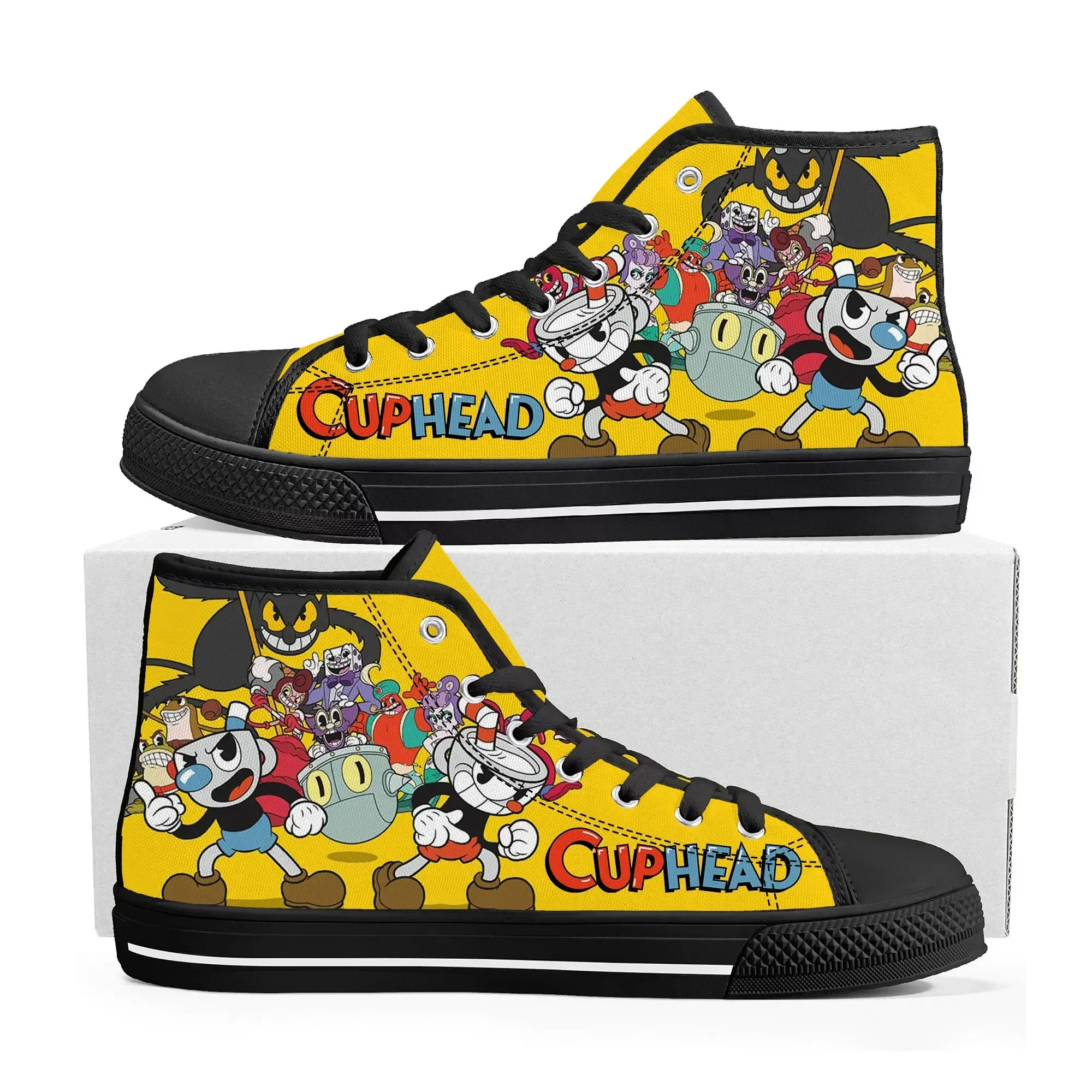 Hot Cupheads Mugmans Cartoon Game High Top Sneakers pour hommes, femmes et adolescents, baskets en toile de haute qualité, chaussures de couple personnalisées