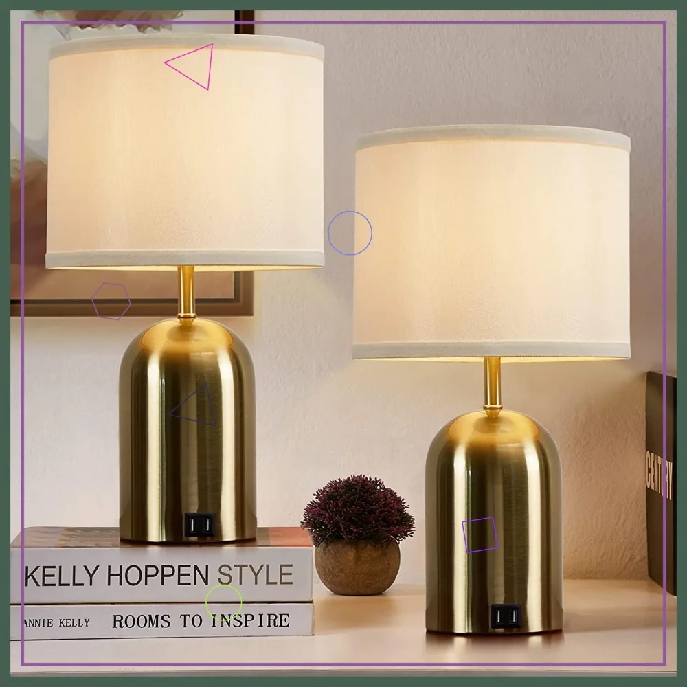 

Touch Control Table Lamps Set of 2, Gold Dimmable Desk Lamp with USB Charging for Bedroom Office Nightstand, Includes Bulbs