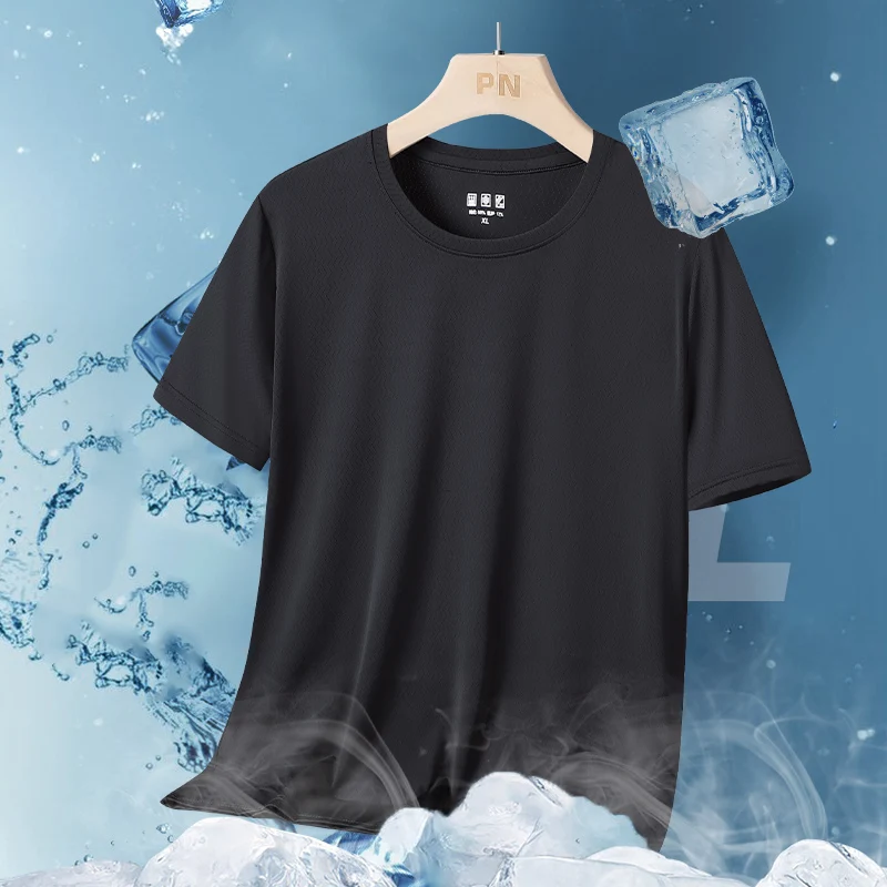 

New Loose Breathable Versatile Trendy Outdoor Ice Silk Quick Drying T-Shirt Summer Thin Sports Leisure Round Neck Fitness Top
