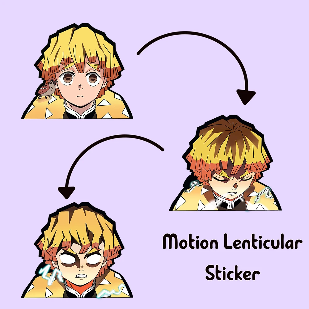 Zenitsu Motion Refrigerator Sticker Demon Slayer Car Sticker Kimetsu No Yaiba Anime Waterproof Decals for Laptop,Wall,Etc Gift