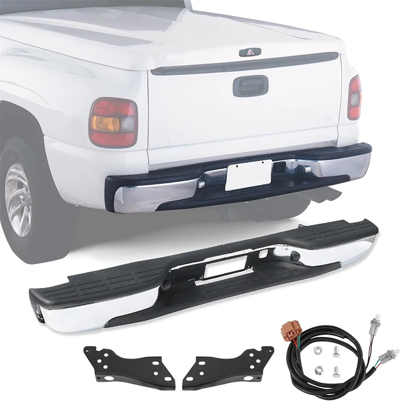 Parachoques trasero para Chevrolet Silverado 1500 2500 1999-2007 pieza de automóvil completa cromada para Chevy GMC Sierra 1999-2007 parachoques trasero