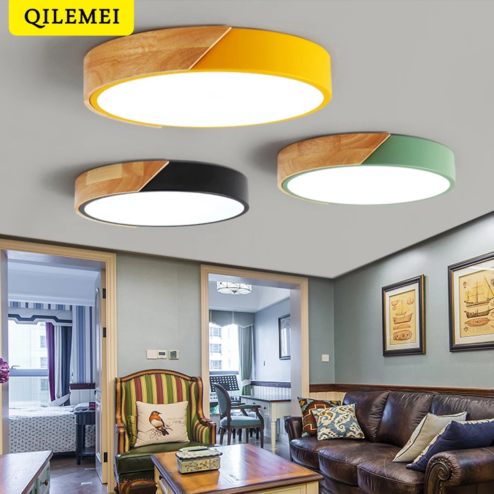 

Nordic Colorful Wood LED Ceiling Lights Modern Living Room Bedroom Ceiling Lamps Round Plafond Lamp Home Decor Luminaria