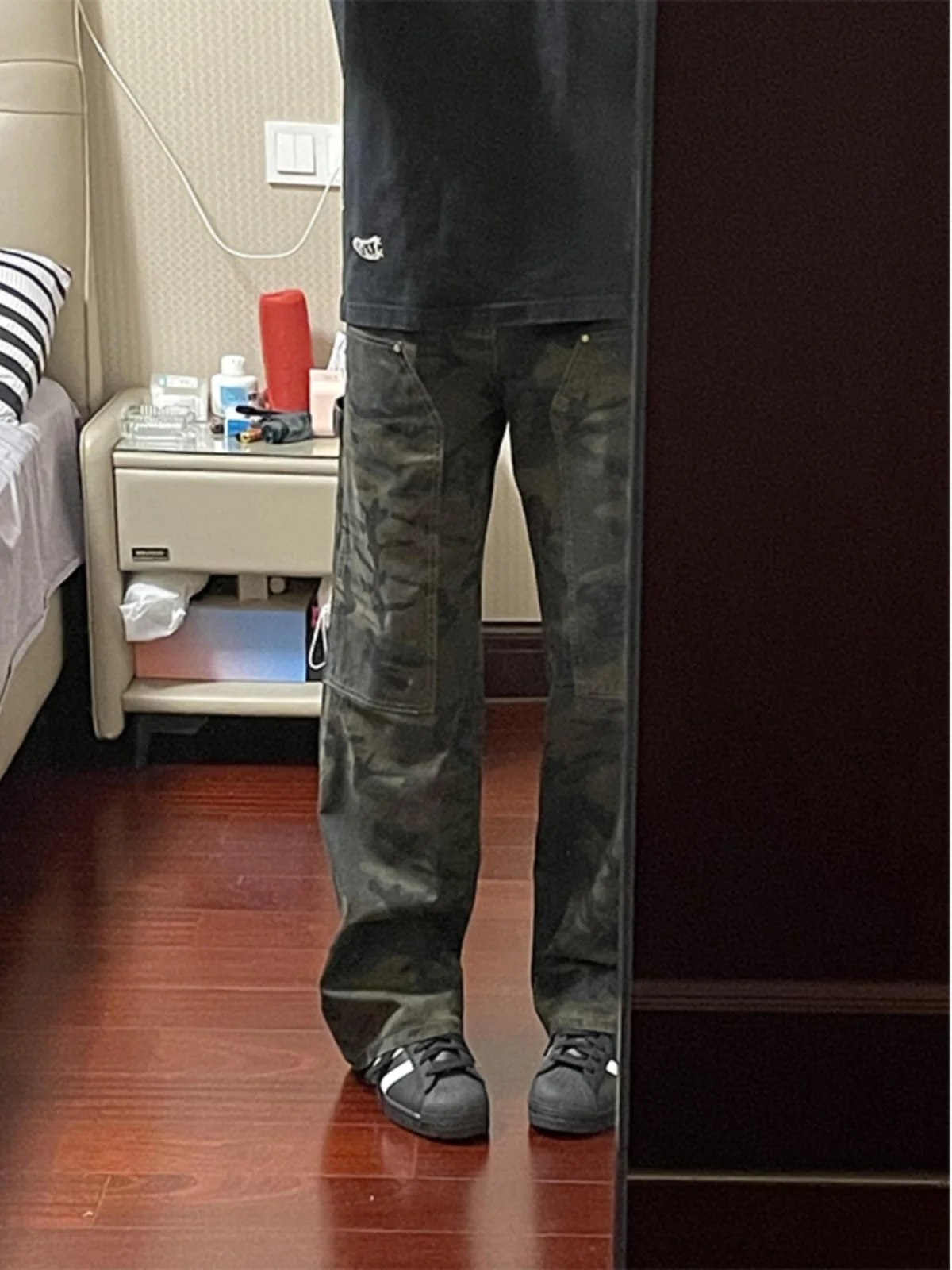 

Military een Straight Leg Camouflage Workwear Pants Men's Rivet Design Logging Mountain Climbing High Street Sle Jeans