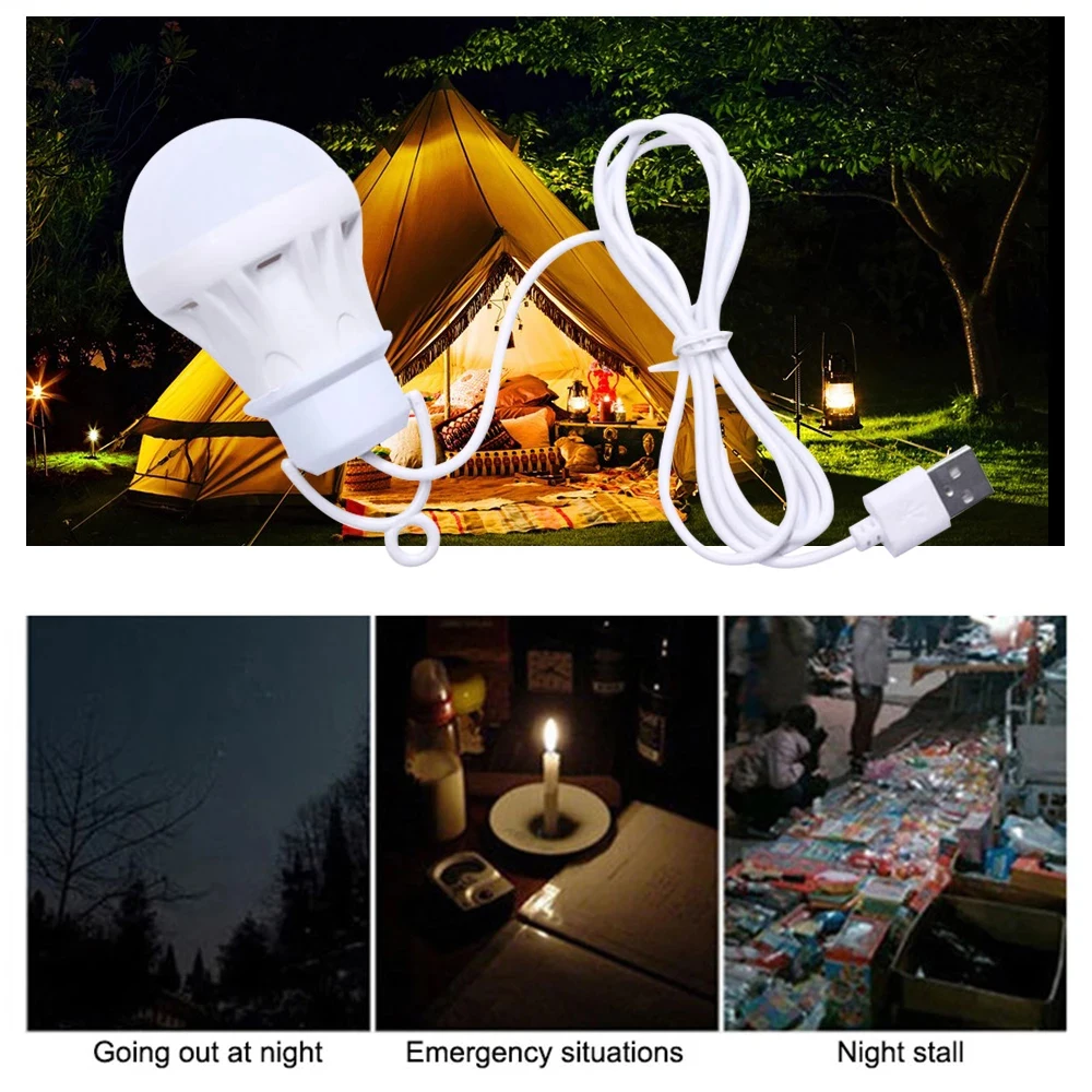 Portable LED Bulb Outdoor Camping Lamp USB Power Book Light Reading Student Study Energy Saving Emergency Lighting