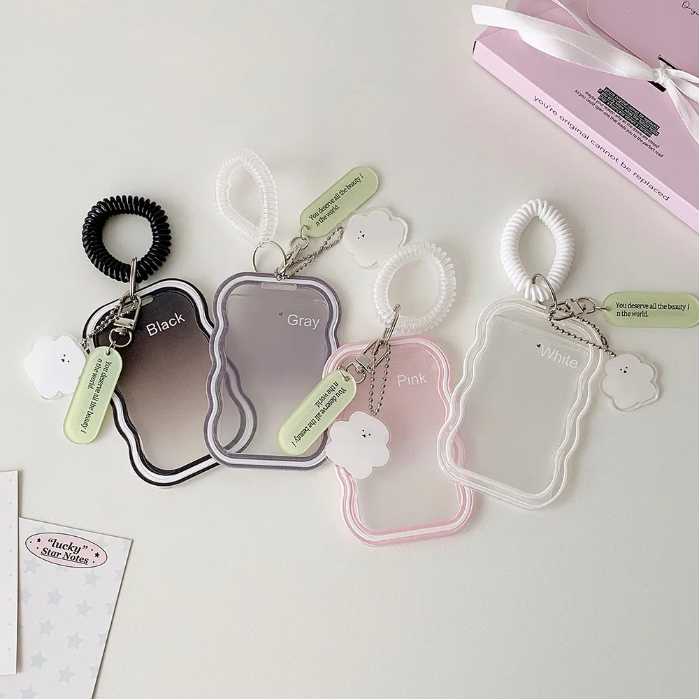 Plastic Card Holder Lightweight Transparent Card Holder Wave Design Card Case Whimsical For Transit Pass Campus