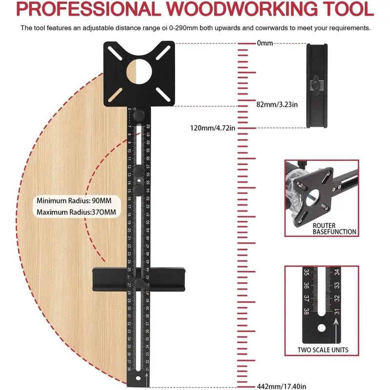 4 In 1 Router Milling Groove Bracket Circle Cutting Jig Aluminum Router Circle Cutting Jig Punch-Router Milling Groove Bracket B