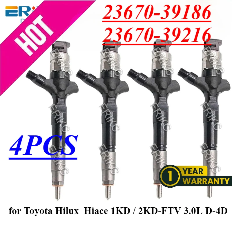 

4PC 23670-39186 Diesel Fuel Injector 23670-39216 Engine Nozzle 2367039186 For Toyota Hilux Hiace 1KD 2KD-FTV