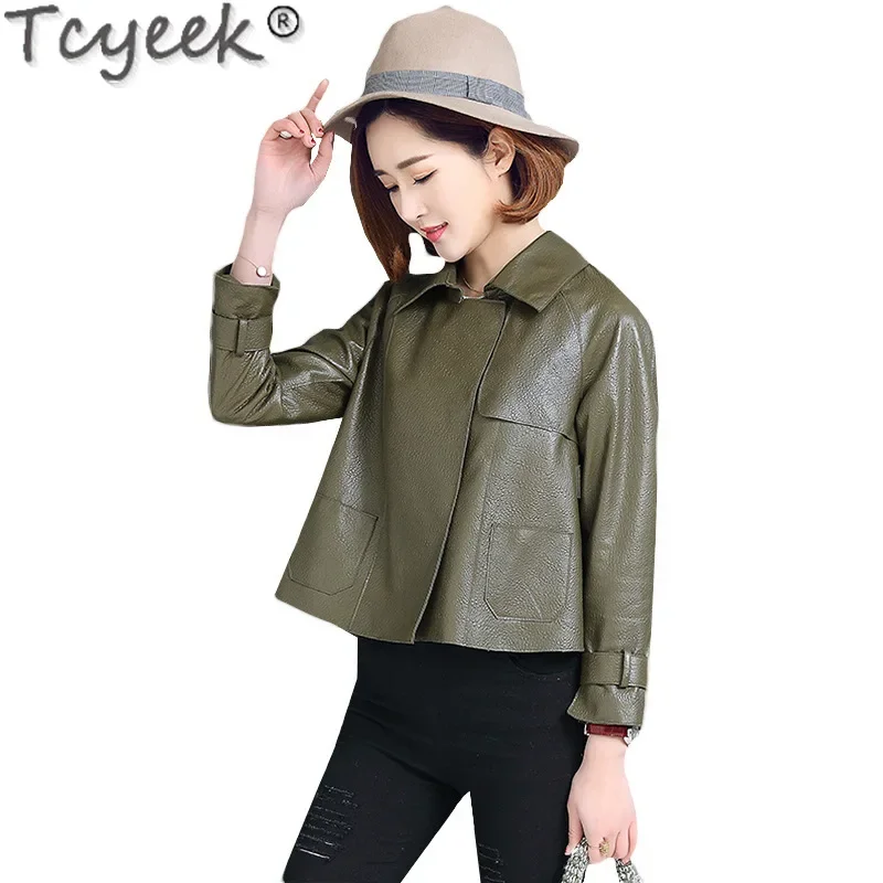 Tcyeek Genuine Leather Jacket for Women Streetwear Real Sheepskin Coats Womens Clothing Spring Autumn Дубленка Женская 2024