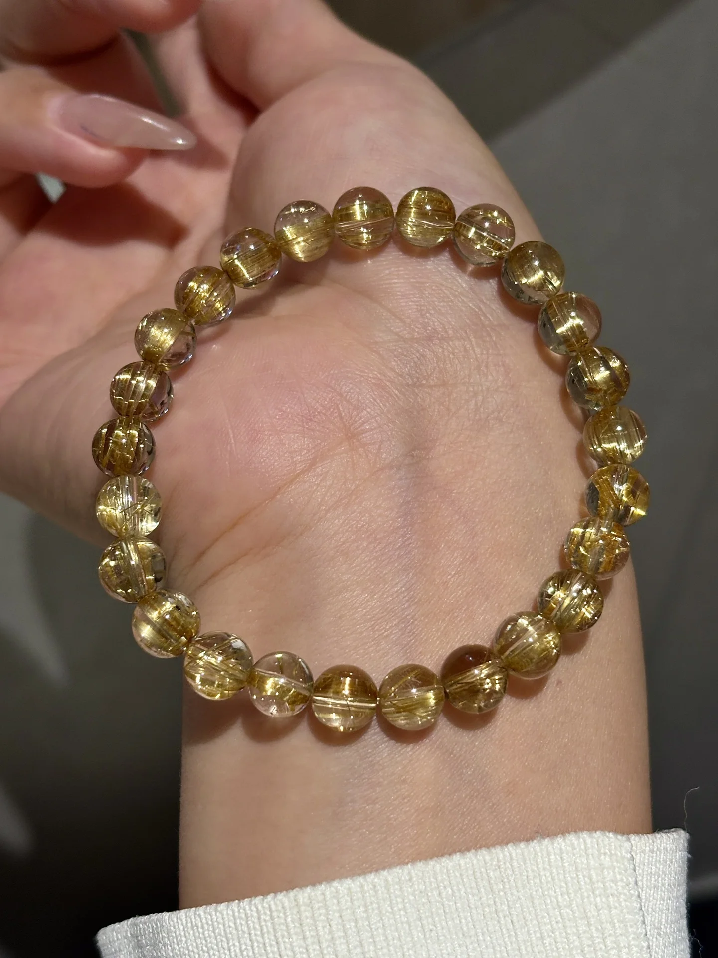7.5mm Natural Brazil Gold Rutilated Quartz Bracelet Jewelry For Women Men Healing Crystal Gift Round Beads Stone Strands AAAAA
