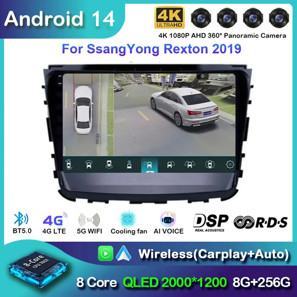 Android 14 Car Radio For SsangYong Rexton 2019 Navigation GPS Multimedia Video Player Stereo WIFI+4G wireless Carply Auto 2 DIN