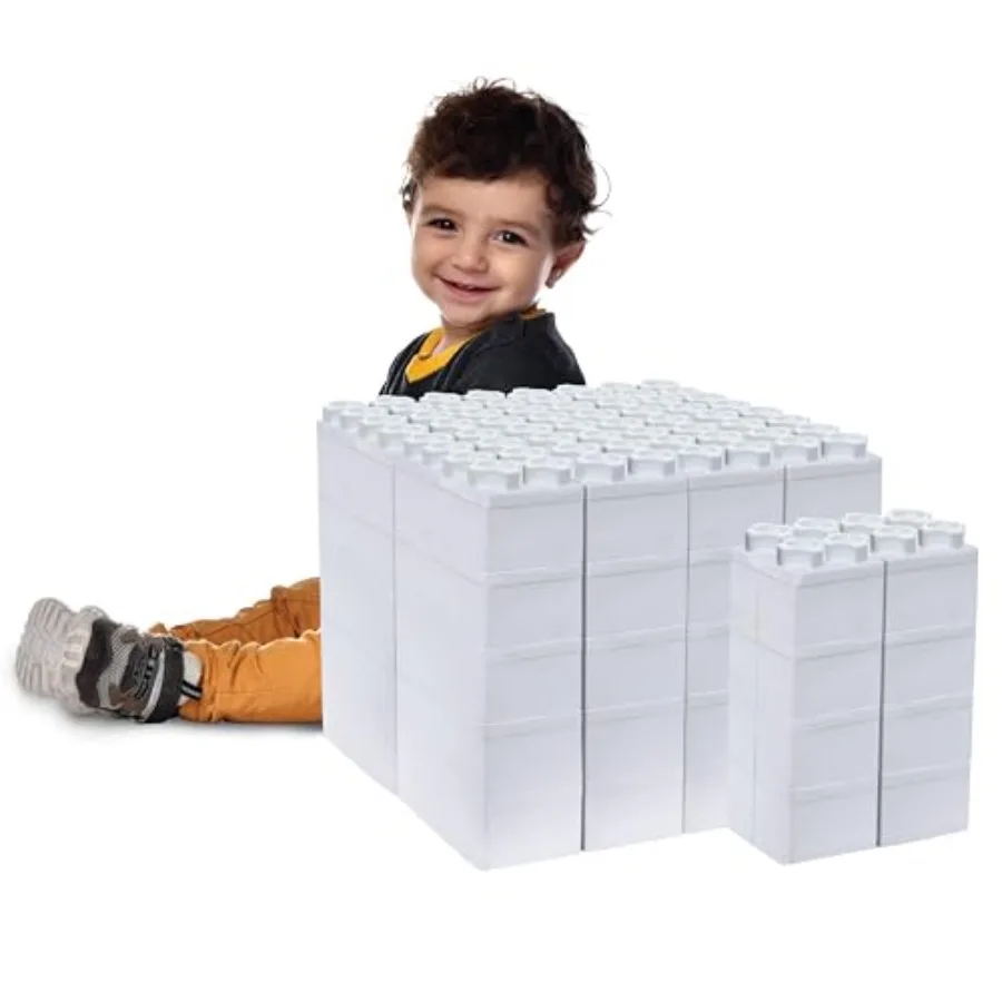 

Big Blocks for Kids Ages 4-8 — Indoor & Outdoor Blocks Kids Games — White Large Building Blocks - 48 pc