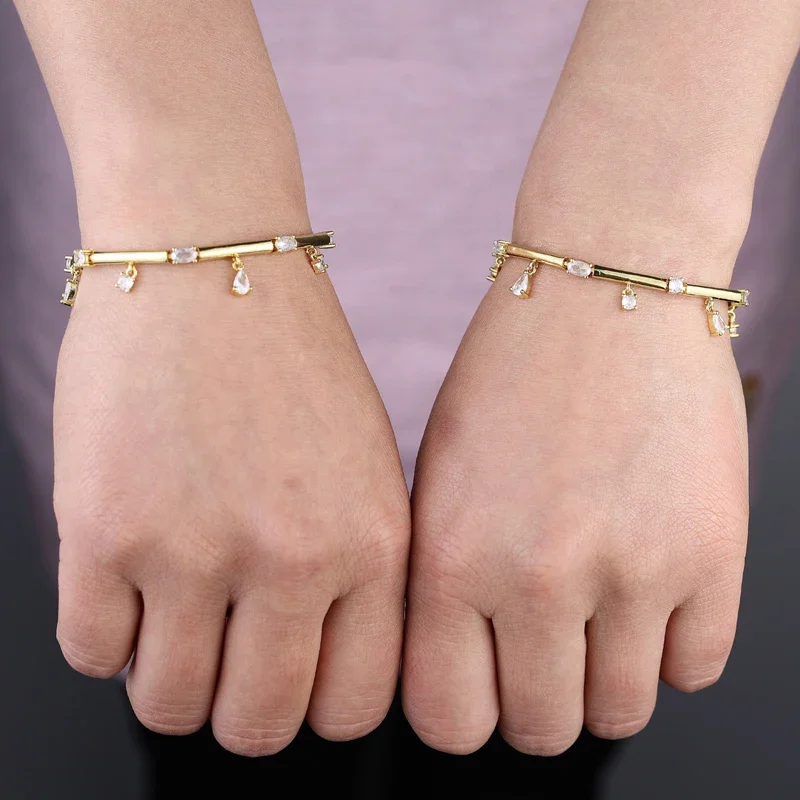 2025 بلينغ هندسية الأبيض تشيكوسلوفاكيا قطرة سوار Charm الذهب اللون بار الخيزران ربط سلسلة للنساء العصرية مجوهرات الأزياء الطرف #6