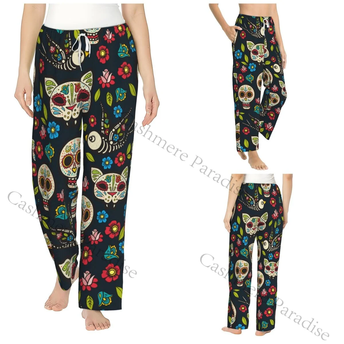 

Sugar Skull Mexican Flower Warm Women Pajama Pants Flannel Sleep Bottoms Soft Fleece Loungewear