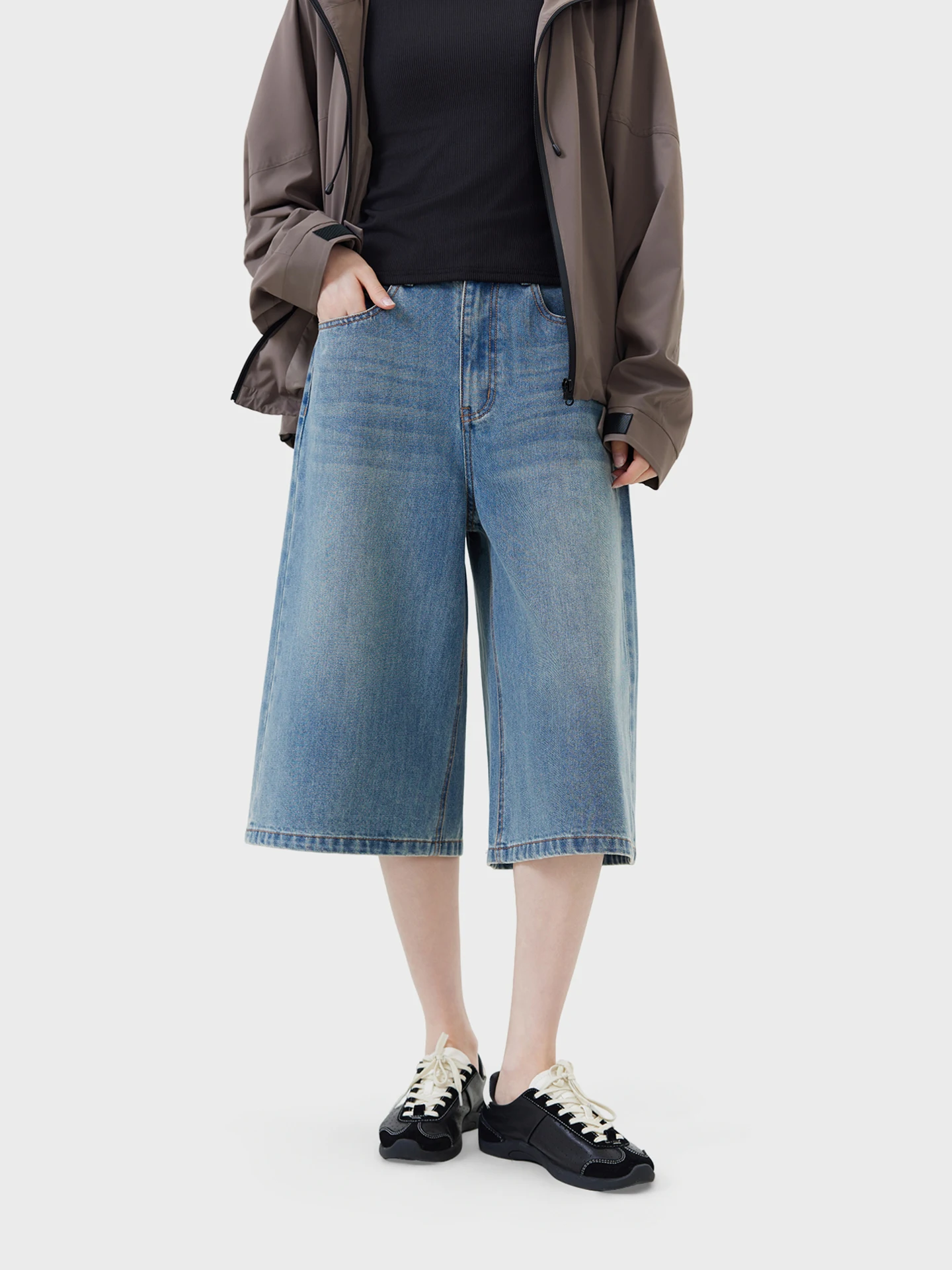 

Джинсы Seei с высокой талией и широкими штанинами, из дышащего хлопка, на молнии, женские, свободного кроя, модные, для весеннего сезона