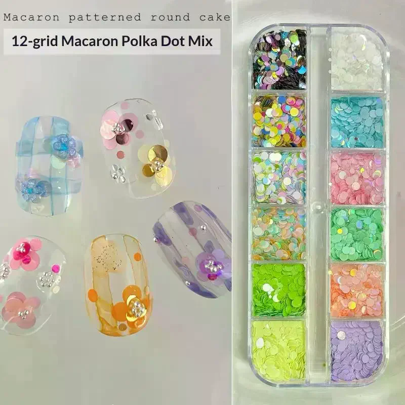 Vibrant 12 Grids Circular Nail Glitter with Colorful Flowers for DIY Nail Projects
