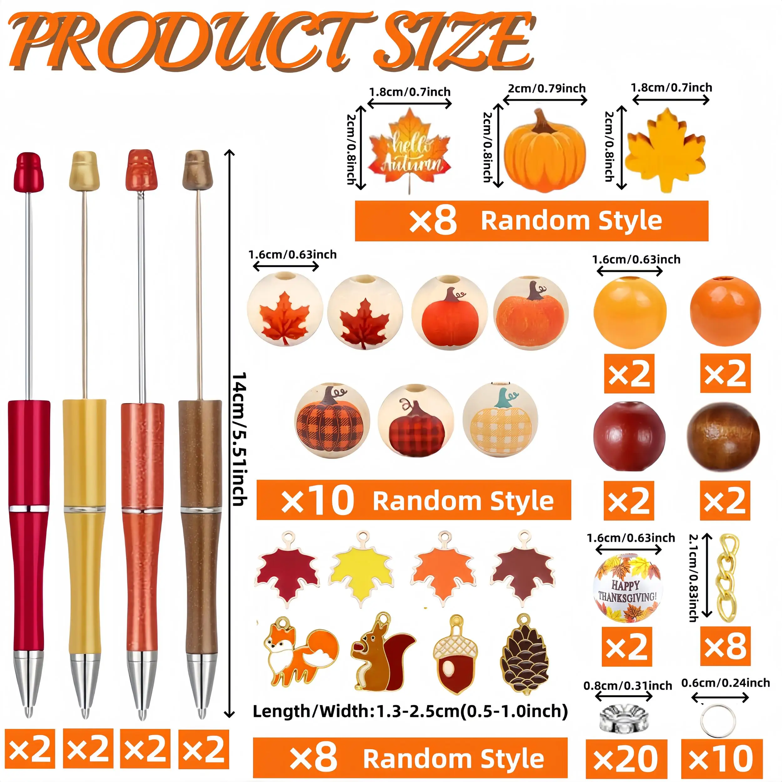 8pcs/set Thanksgiving DIY Ballpoint Pen, Maple Leaf Bead DIY Bead Pen, Used for Learning, Writing, Office and Gift Giving
