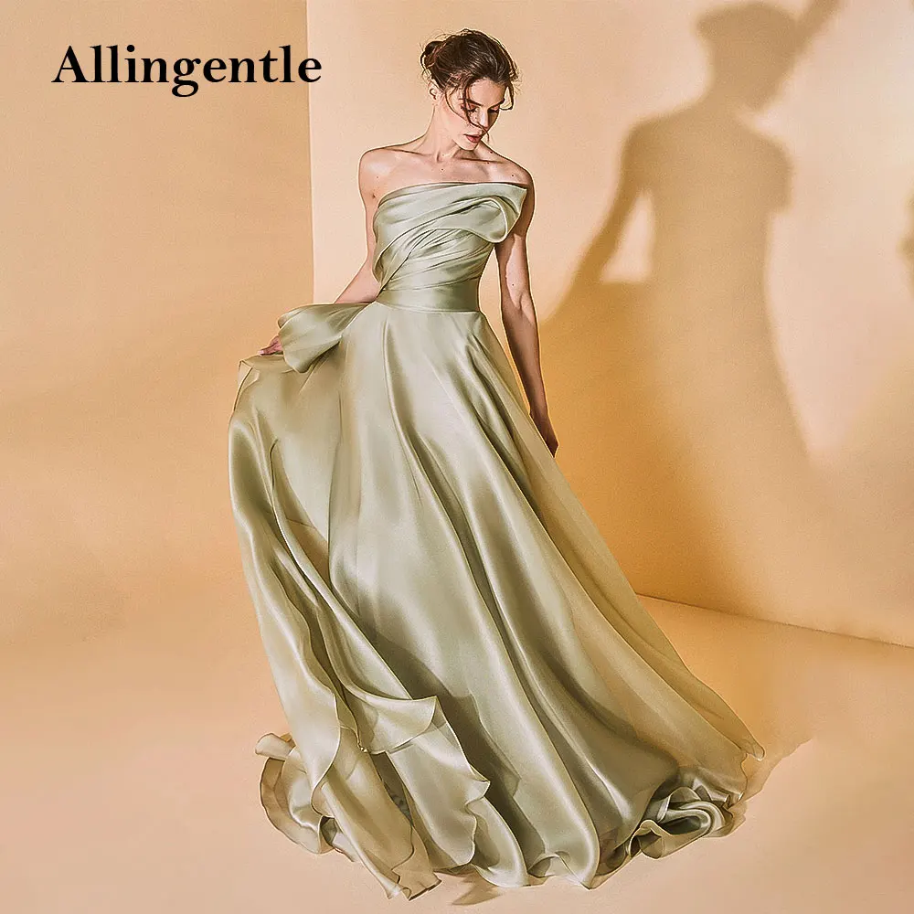 

Sage Green Long Satin Prom Dress Strapless Backless Women's Formal Evening Party Gown Elegant Bridesmaid Dresses Customized