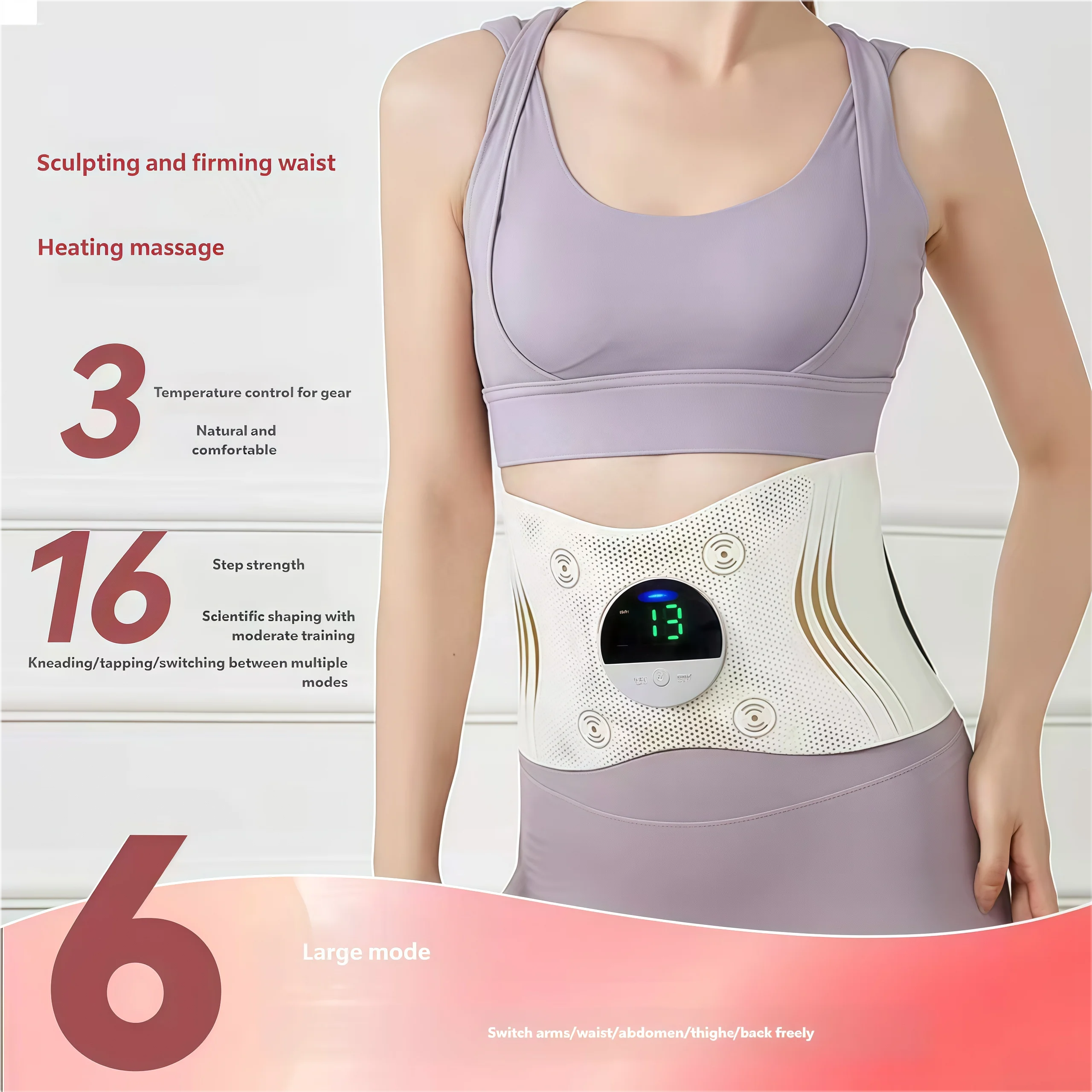 YLS Abdominal Weight Loss Belt with EM Smart Vibration and Timing Control Beige Adjustable Soft Massage Waist Brace Strap