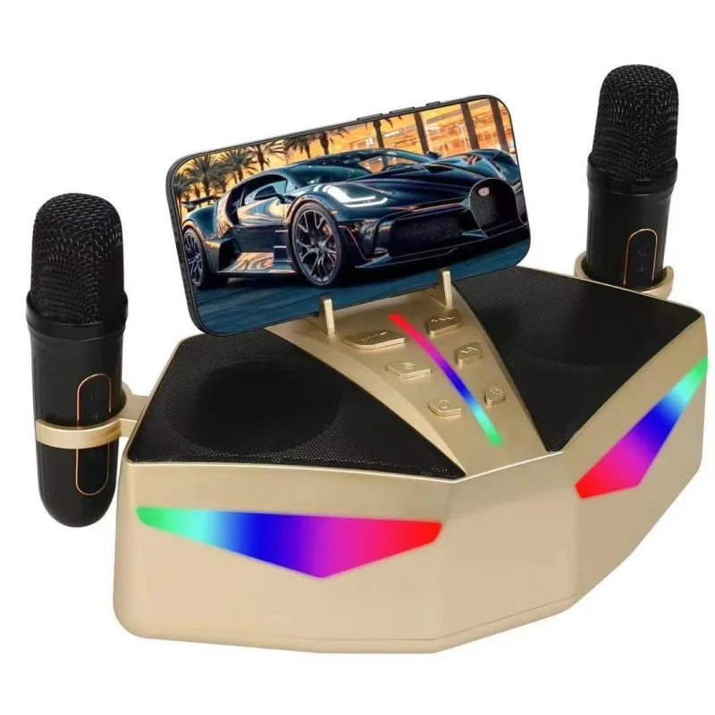 

Portable wireless Bluetooth speaker with dual microphones home desktop karaoke machine supporting USB/TF card play TWS serial