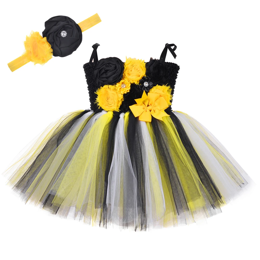 

Baby Girls Honeybee Tutu Dress for Kids Toddler 1 Birthday Party Outfit Flowers Princess Costumes Infant Photo Shoot Clothes Set