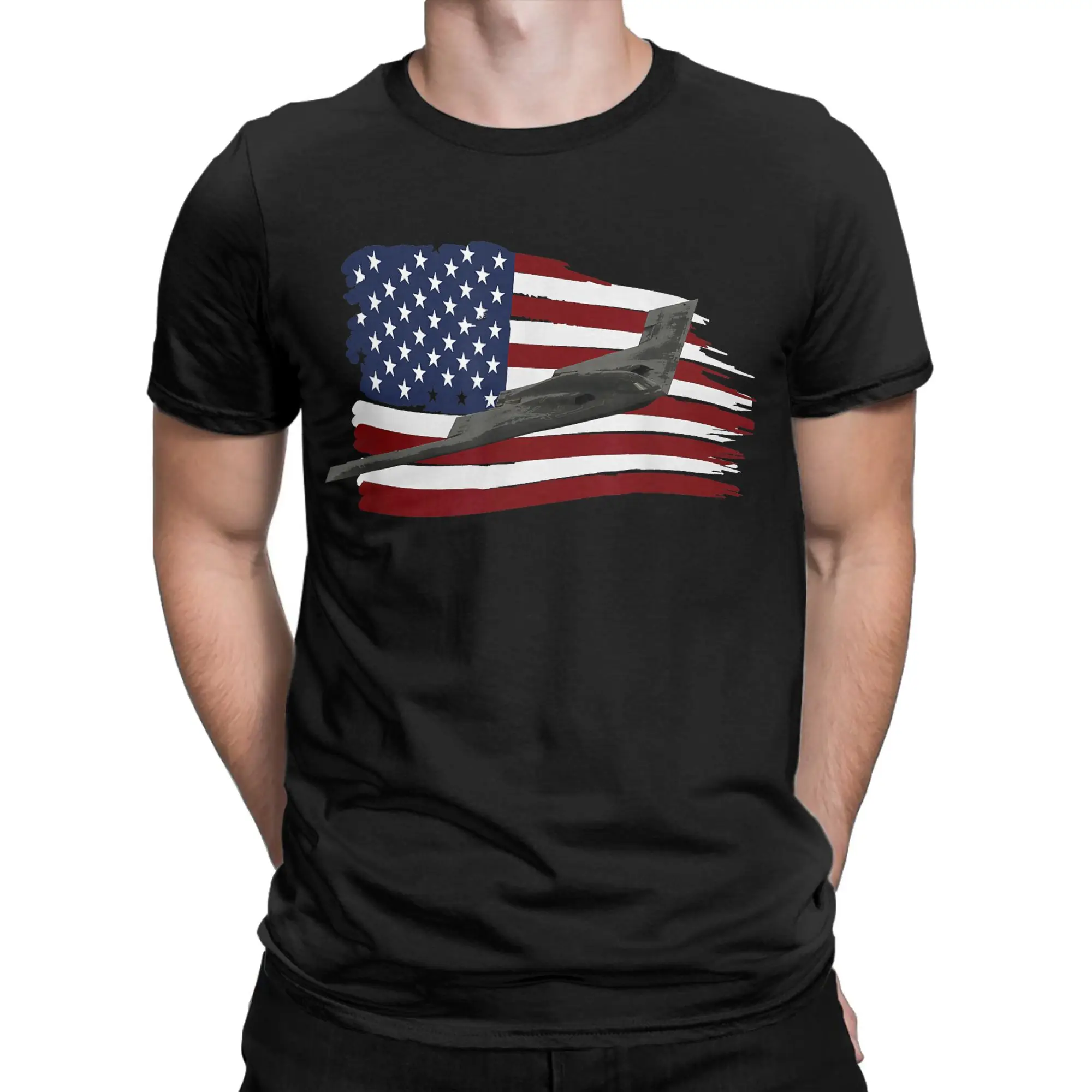 Men's B 2 Spirit Stealth Bomber Jet Plane US Flag T Shirts  100 Cotton Tees Summer T Shirt O-Neck Custom DIY Tshirt Large Size