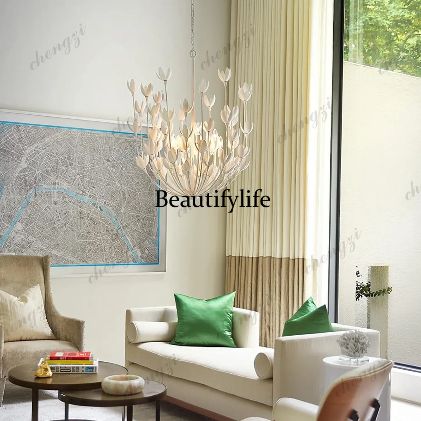 French retro flower chandelier, styling lamp, villa bed and breakfast living room dining room decoration main lamp