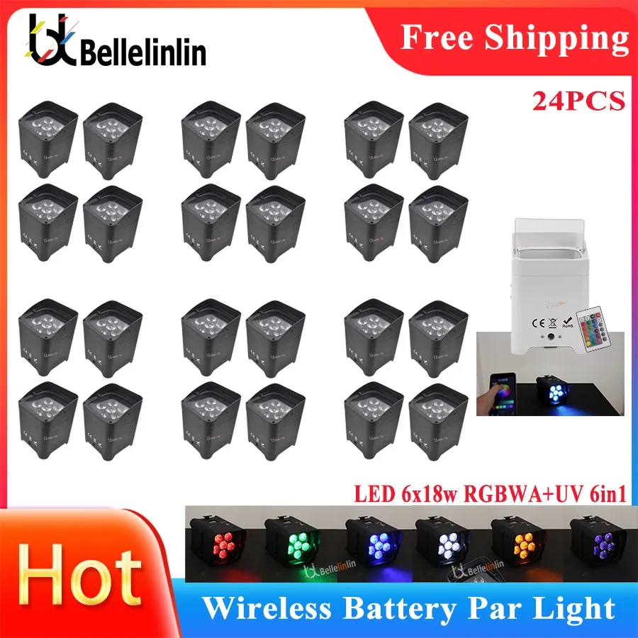 

No Tax 24Pcs RGBWA UV 6 in1 Wireless Battery Powered Led Uplights Wifi App Dmx Led Par Lights For Wedding Church Party