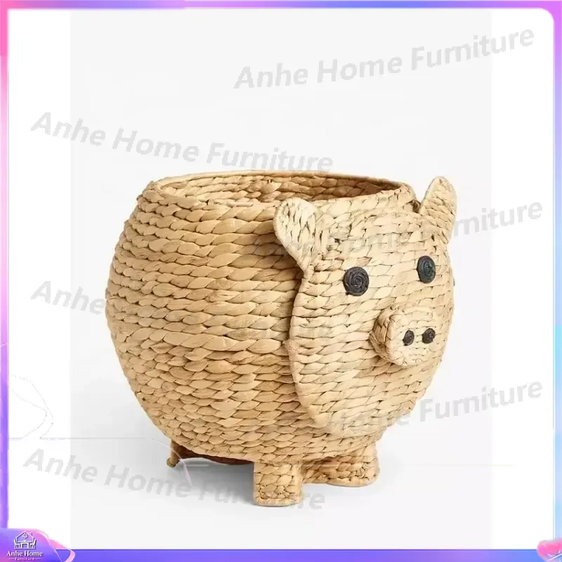 Hand Woven Water Hyacinth Pet Bed Cat Dog House Natural Wicker Basket Soft Kennel Cushion Country Style Animal Shape Storage