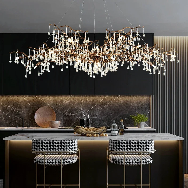

Modern Gold Chandelier with Crystal Lighting Dining Living Room Hanging Chandelier for Room Raindrop Crystal Led Lights Kitchen
