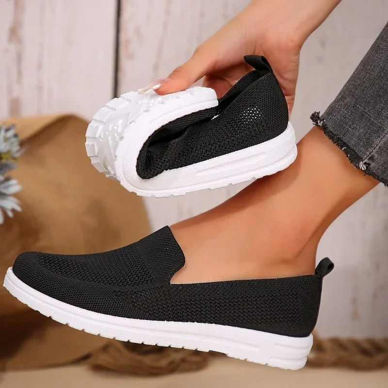 Zapatos de moda para mujer, calzado deportivo de malla transpirable, sin cordones, con punta redonda, Color sólido, primavera y otoño, novedad de 2024