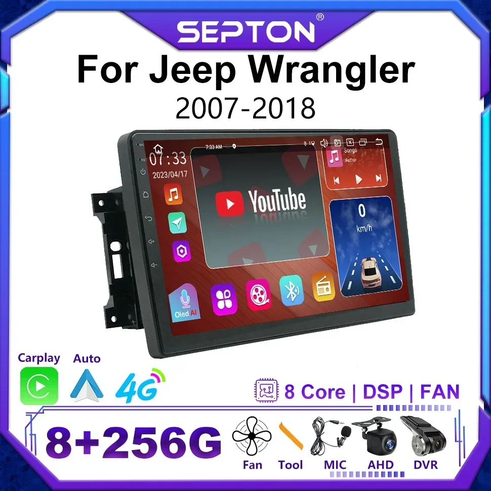 רדיו אנדרויד12 רכב רדיו עבור ג 'יפ רנגלר 2007-נגן מולטימדיה 2018 טאבי סטריאו Gps אלחוטית יחידת ראש 2din 4 גרם