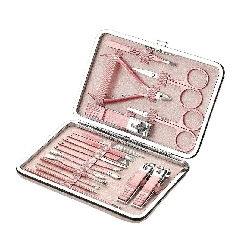 Diagonal Exfoliating Stainless Steel Nail Polish Set, Rose Gold, 18 Piece, Household Ear Spoon Scissors, For Men