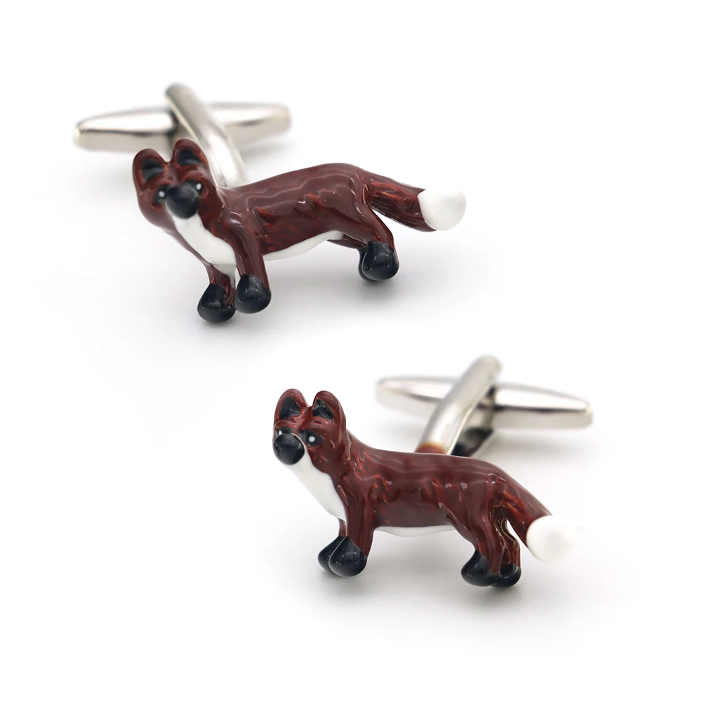 أزرار أكمام عصرية للرجال من iGame باللون البني بتصميم ثعلب عالي الجودة من مادة النحاس أزرار أكمام على شكل حيوانات للبيع بالجملة والتجزئة #1