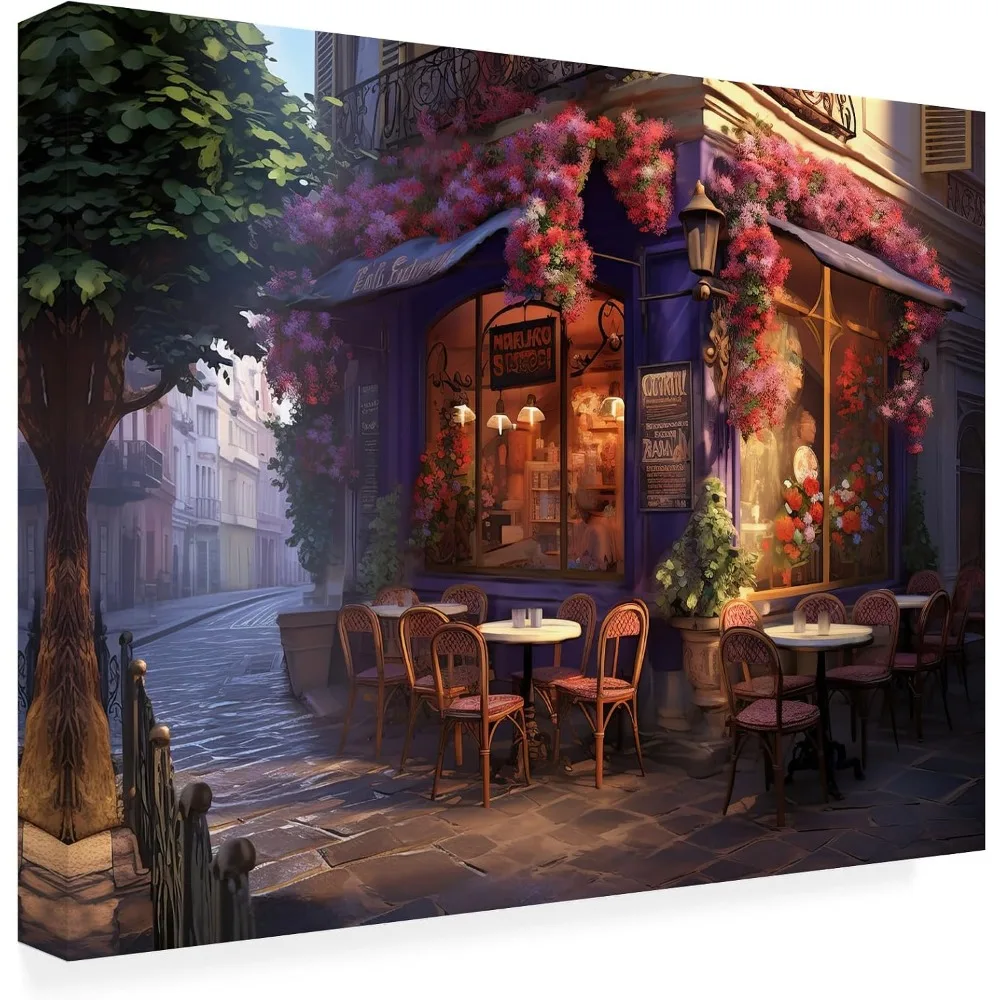 Canvas Wall Art: 'Blooming Outdoor Cafe' for Living Room, Bedroom or Office Décor - 18x24