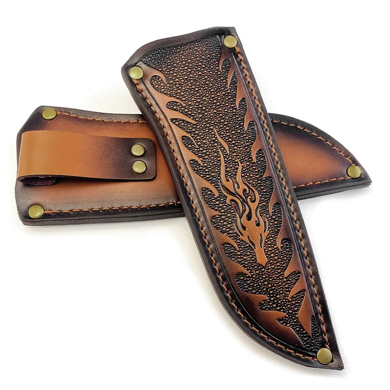 200x70mm Genuine Cowhide Fixed Blade Knife Sheath - Universal Full-Grain Leather Case for Hunting Knife Embossed Design