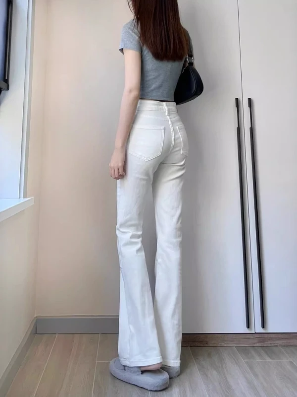 Celana Jeans Wanita Putih Slim Fit High Waist Bell Bot Ukuran Besar Musim Panas Tipis Model Lurus Panjang Menyentuh Lantai