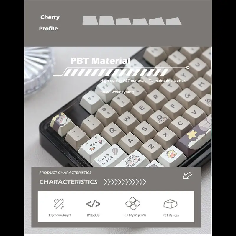 أغطية مفاتيح بارتفاع لوحة المفاتيح الميكانيكية ، سمة السنجاب ، PBT ، التسامي بالصبغة ، مخصصة ، تصنعها بنفسك ، 68 ، 75 ، 87 ، 98 ،... ، مفاتيح