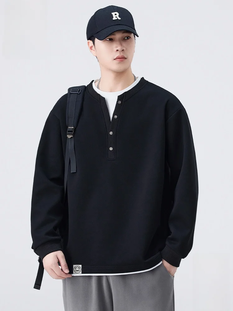 

PaulFrank Loose Fit Long Sve Hoodie Men's Casual Sle Henry Collar Fake Two-Piece Comfortable Cotton Polyester Blend Autu...