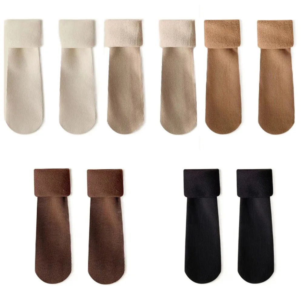 

5Pairs Simple Stripe Thicken Warm Socks Solid Color Thicker Thermal Mid Length Socks Mid Tube Simple Winter Socks Women Hosiery