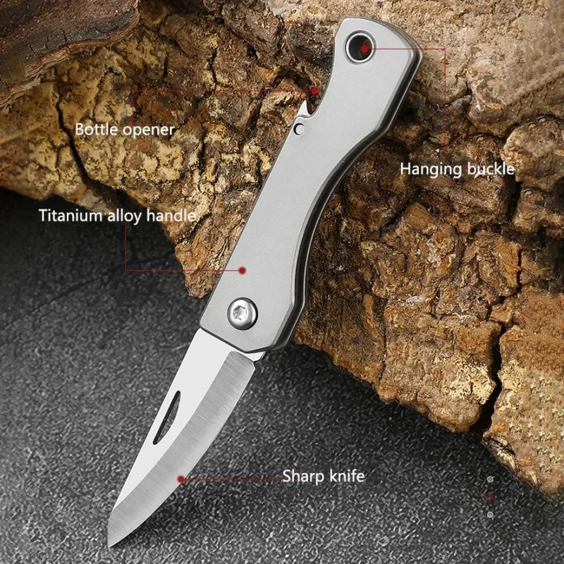 TC4 Titanium Alloy Folding Knife Multifunction Screwdriver Bottle Opener D2 Steel EDC Portable Keychain Pendant Knife