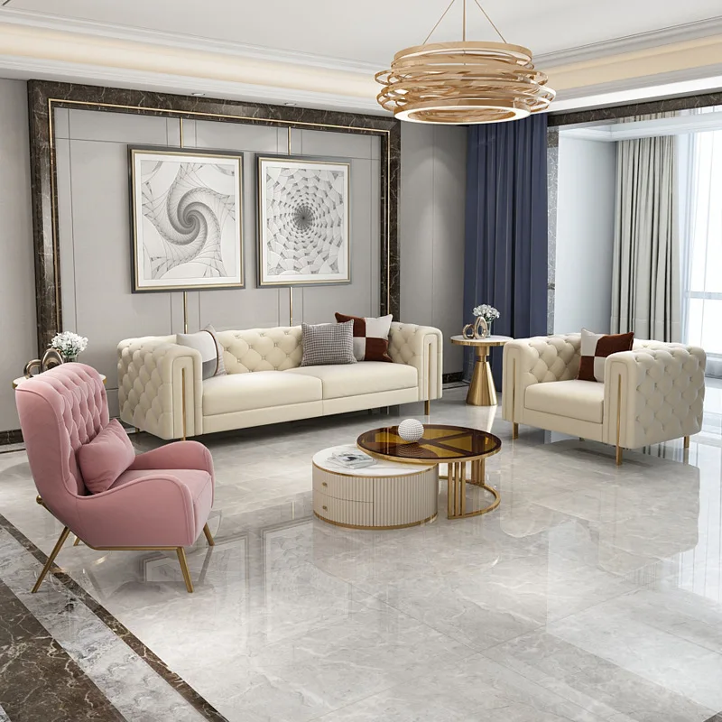 French cream style sofa American light luxury fabric small apartment modern simple three-person buckle