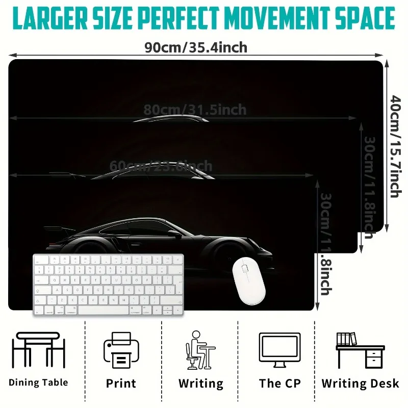 Alas mouse gaming besar warna hitam matte, alas karet anti selip untuk komputer laptop desktop, alas tebal untuk keyboard, aksesoris PC dengan desain tepi terkunci