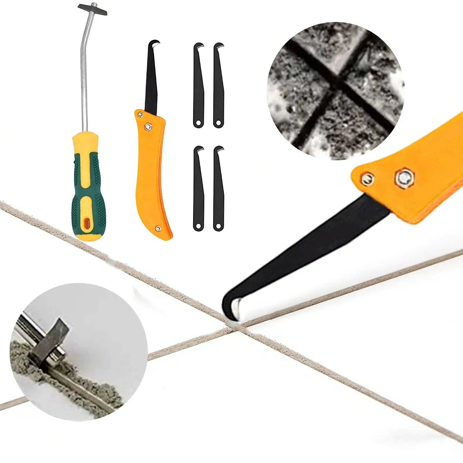 Multifunctional Grout Removal Tool Set Tungsten Carbon Steel Tile Joint Cleaner for Kitchen Bathroom Floor Upkeep