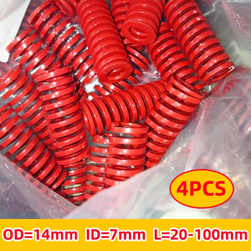 Creamily 4PCS Die Springs Alloy Steel Loading Stamping Compression Springs Outer Diameter=14mm Inner Diameter=7mm L=20-100mm