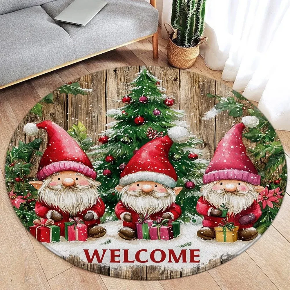 Christmas Red Socks Round Carpet Christmas Tree Elk Snowman Round Carpet Bedroom Carpet Home Floor Mat Washable Leisure Carpet