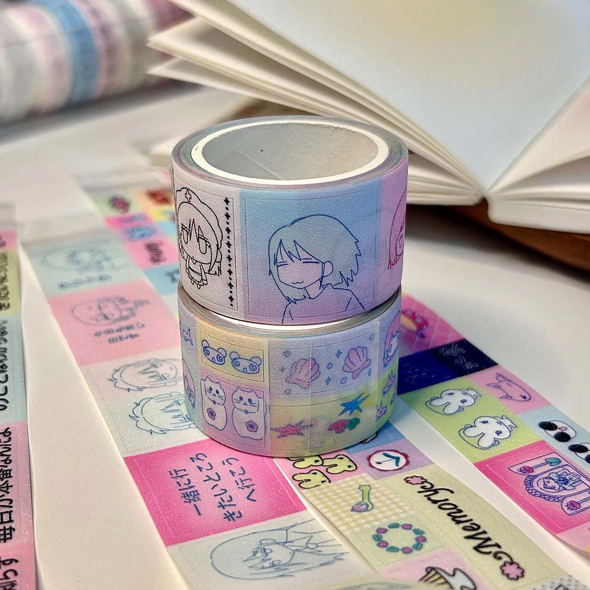 Kawaii Shiny PET Characters Washi Tape Deco Stickers for Scrapbooking Masking Tape For Arts Diy Crafts Journal Planner