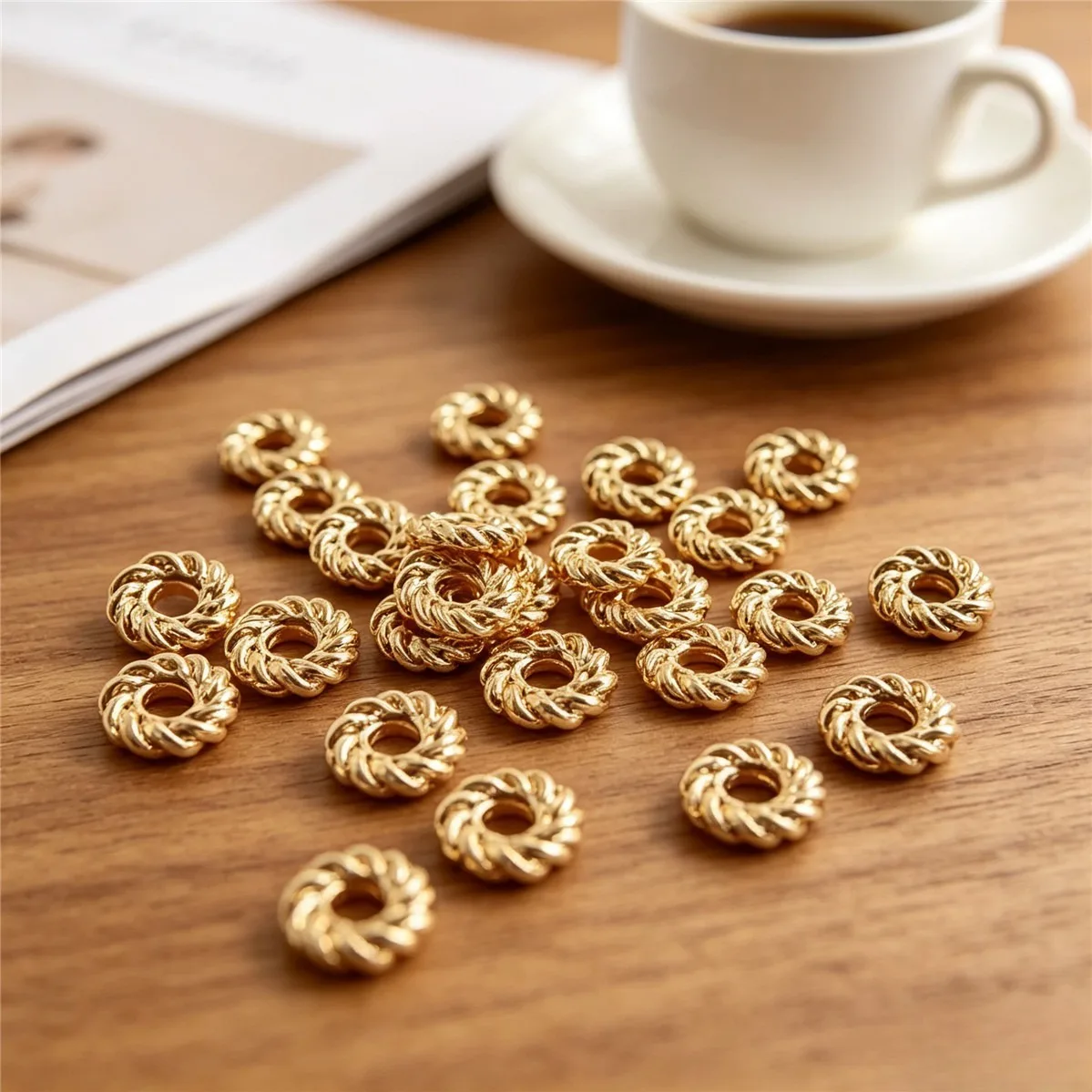 Brass 14K Gold Tone Twisted Thread Wind Wheel Spacer Beads DIY Bracelet Necklace Jewelry Making Findings