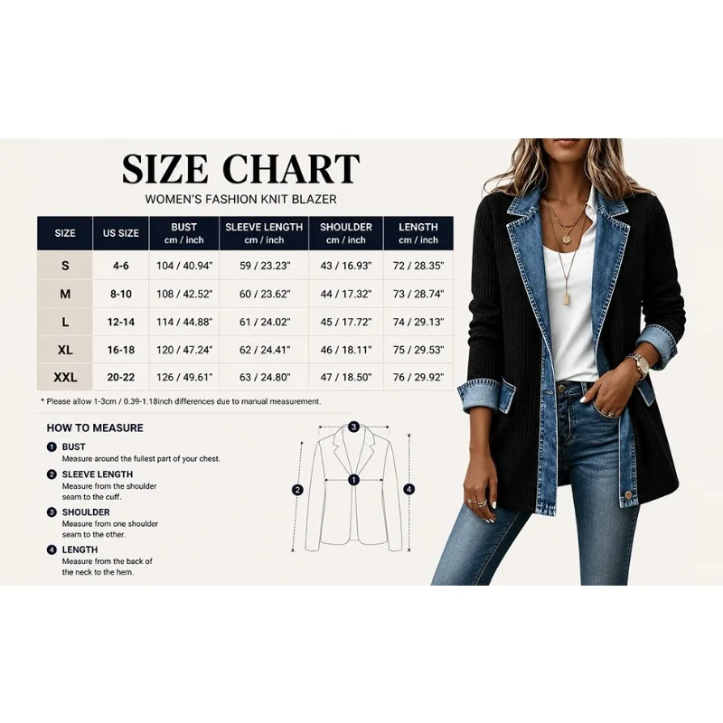 Women Denim Spliced Ribbed Jacket Autumn Winter Lapel Long Sleeve Casual Outerwear